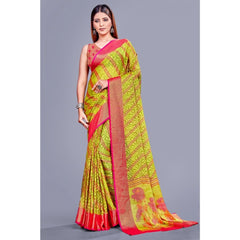 Mayawye Women's Viscose Rayon Printed Saree With Unstitched Blouse (Green)