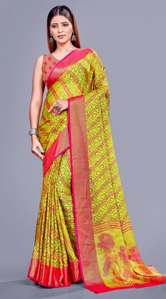 Mayawye Women's Viscose Rayon Printed Saree With Unstitched Blouse (Green)