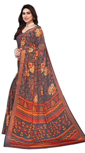 Mayawye Women's Viscose Rayon Printed Saree With Unstitched Blouse (Grey)