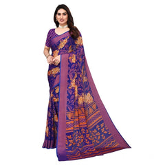 Mayawye Women's Viscose Rayon Printed Saree With Unstitched Blouse (Blue)