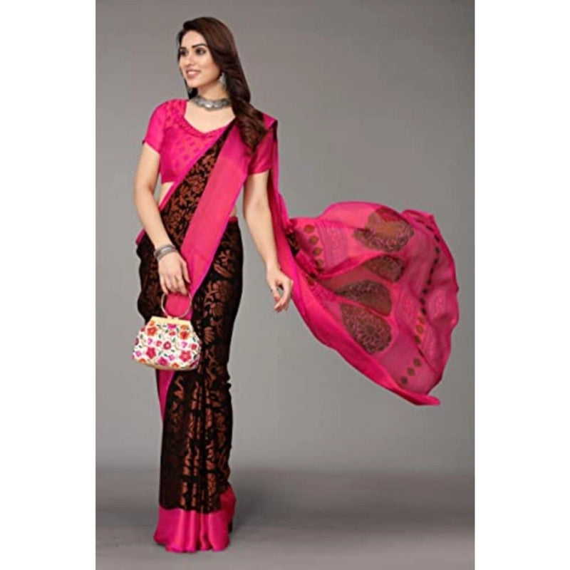 Mayawye Women's Viscose Rayon Printed Saree With Unstitched Blouse (Black)