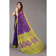 Mayawye Women's Viscose Rayon Printed Saree With Unstitched Blouse (Blue)