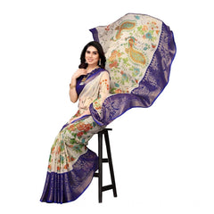 Mayawye Women's Viscose Rayon Printed Saree With Unstitched Blouse (Blue)