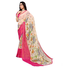 Mayawye Women's Viscose Rayon Printed Saree With Unstitched Blouse (Pink)