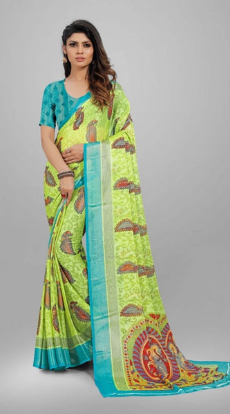 Mayawye Women's Viscose Rayon Printed Saree With Unstitched Blouse (Mehendi)