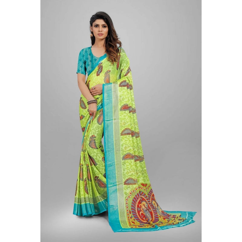 Mayawye Women's Viscose Rayon Printed Saree With Unstitched Blouse (Mehendi)