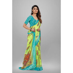 Mayawye Women's Viscose Rayon Printed Saree With Unstitched Blouse (Mehendi)