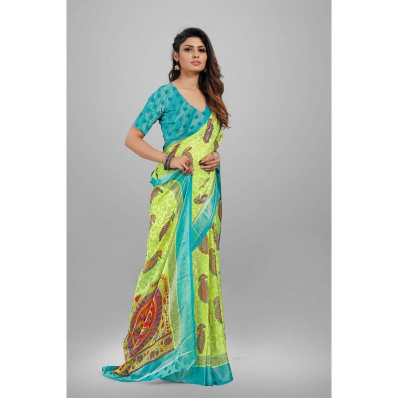 Mayawye Women's Viscose Rayon Printed Saree With Unstitched Blouse (Mehendi)