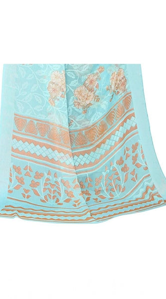 Mayawye Women's Viscose Rayon Printed Saree With Unstitched Blouse (Sky Blue)