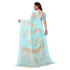 Mayawye Women's Viscose Rayon Printed Saree With Unstitched Blouse (Sky Blue)
