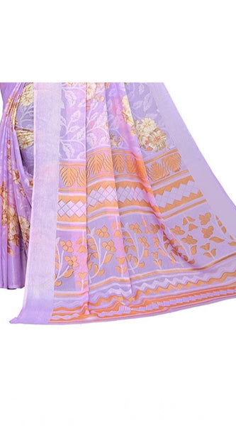 Mayawye Women's Viscose Rayon Printed Saree With Unstitched Blouse (Purple)