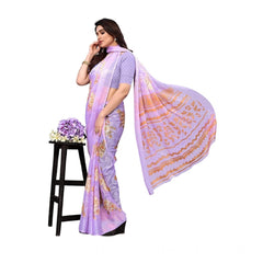 Mayawye Women's Viscose Rayon Printed Saree With Unstitched Blouse (Purple)