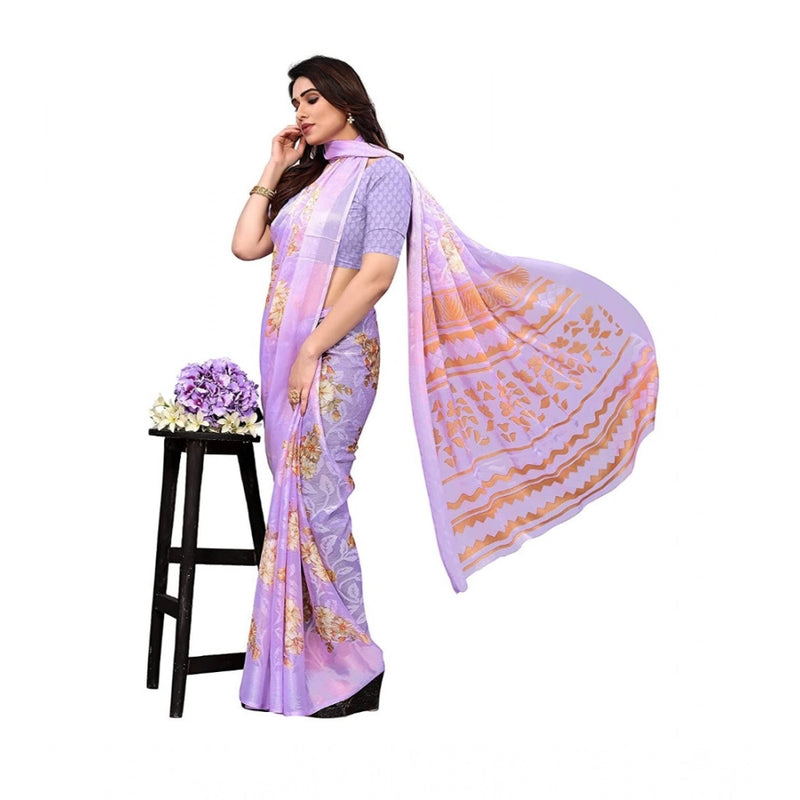 Mayawye Women's Viscose Rayon Printed Saree With Unstitched Blouse (Purple)