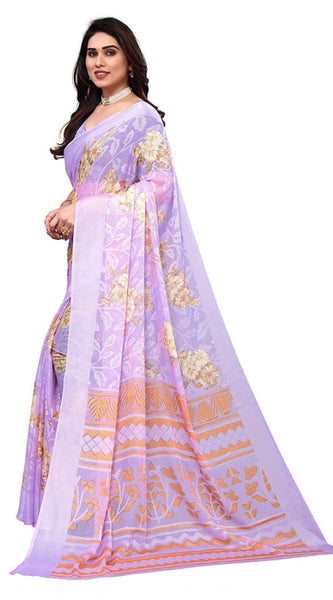 Mayawye Women's Viscose Rayon Printed Saree With Unstitched Blouse (Purple)