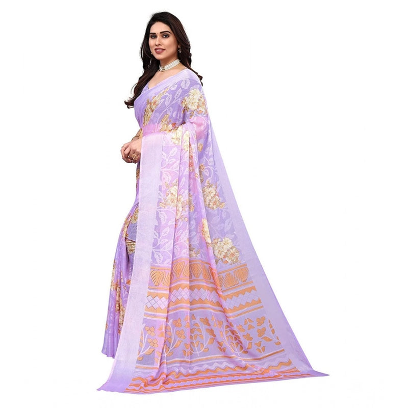 Mayawye Women's Viscose Rayon Printed Saree With Unstitched Blouse (Purple)