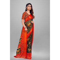 Mayawye Women's Viscose Rayon Printed Saree With Unstitched Blouse (Black)