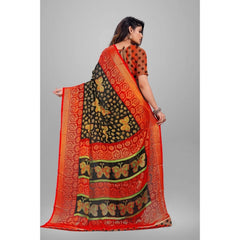 Mayawye Women's Viscose Rayon Printed Saree With Unstitched Blouse (Black)