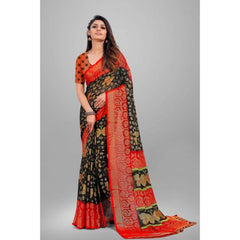 Mayawye Women's Viscose Rayon Printed Saree With Unstitched Blouse (Black)