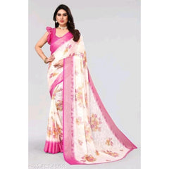Mayawye Women's Viscose Rayon Printed Saree With Unstitched Blouse (Pink)