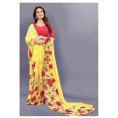 Mayawye Women's Georgette Printed Saree With Unstitched Blouse (Yellow)