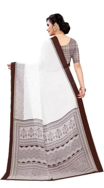 Mayawye Women's Georgette Printed Saree With Unstitched Blouse (Coffee)