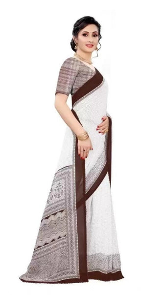 Mayawye Women's Georgette Printed Saree With Unstitched Blouse (Coffee)