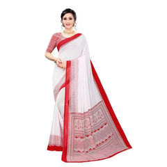 Mayawye Women's Georgette Printed Saree With Unstitched Blouse (Red)