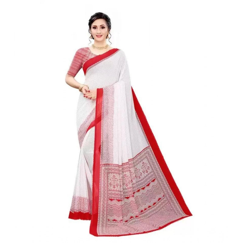 Mayawye Women's Georgette Printed Saree With Unstitched Blouse (Red)