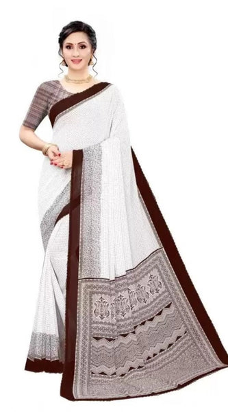 Mayawye Women's Georgette Printed Saree With Unstitched Blouse (Coffee)