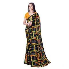 Mayawye Women's Georgette Printed Saree With Unstitched Blouse (Yellow)