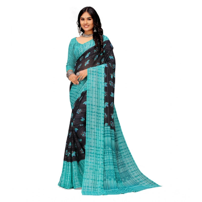 Mayawye Women's Georgette Printed Saree With Unstitched Blouse (Skyblue)