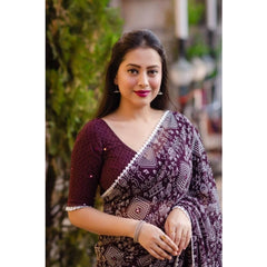 Mayawye Women's Georgette Printed Saree With Unstitched Blouse (Purple)