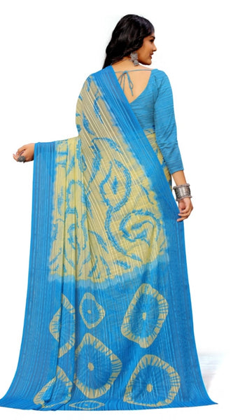 Mayawye Women's Georgette Printed Saree With Unstitched Blouse (Skyblue)