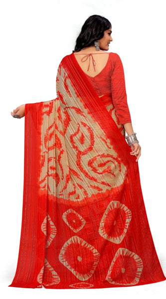 Mayawye Women's Georgette Printed Saree With Unstitched Blouse (Red)