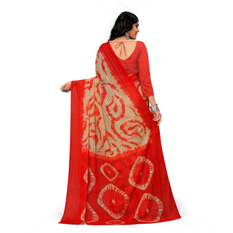 Mayawye Women's Georgette Printed Saree With Unstitched Blouse (Red)