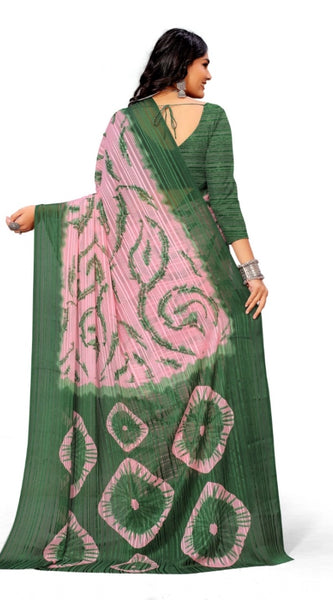Mayawye Women's Georgette Printed Saree With Unstitched Blouse (Green)