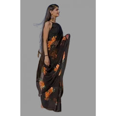 Mayawye Women's Satin Patta Printed Saree With Unstitched Blouse (Orange)