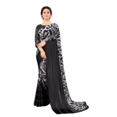 Mayawye Women's Satin Patta Printed Saree With Unstitched Blouse (Grey)