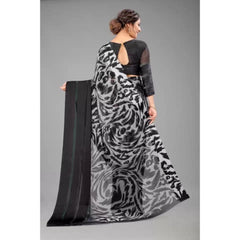 Mayawye Women's Satin Patta Printed Saree With Unstitched Blouse (Grey)