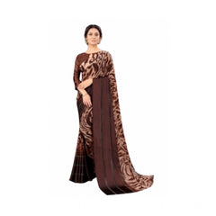Mayawye Women's Satin Patta Printed Saree With Unstitched Blouse (Brown)