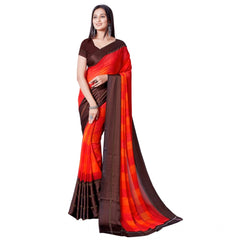 Mayawye Women's Satin Patta Printed Saree With Unstitched Blouse (Red)