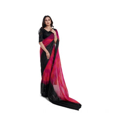 Mayawye Women's Satin Patta Printed Saree With Unstitched Blouse (Pink)