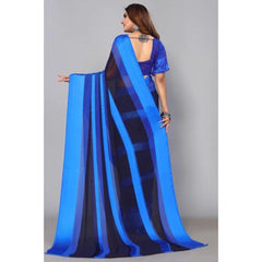 Mayawye Women's Satin Patta Printed Saree With Unstitched Blouse (Skyblue)