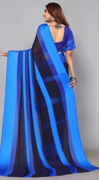 Mayawye Women's Satin Patta Printed Saree With Unstitched Blouse (Skyblue)