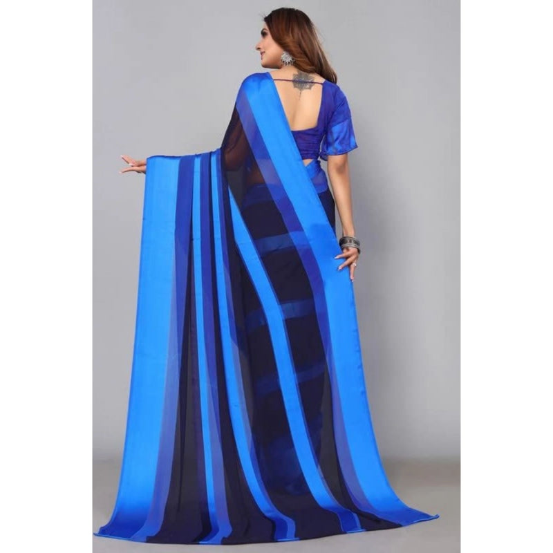 Mayawye Women's Satin Patta Printed Saree With Unstitched Blouse (Skyblue)