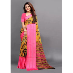 Mayawye Women's Satin Patta Printed Saree With Unstitched Blouse (Pink)