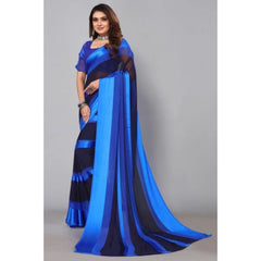 Mayawye Women's Satin Patta Printed Saree With Unstitched Blouse (Skyblue)