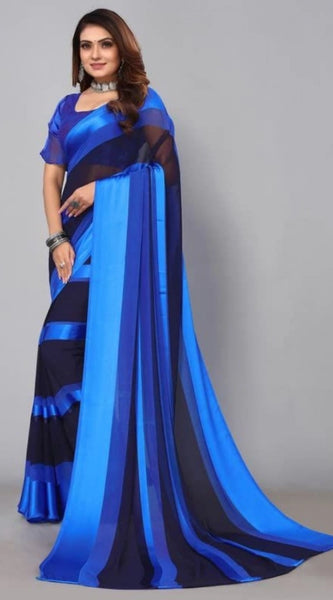 Mayawye Women's Satin Patta Printed Saree With Unstitched Blouse (Skyblue)