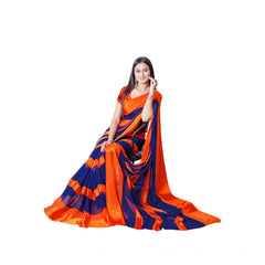 Mayawye Women's Satin Patta Printed Saree With Unstitched Blouse (Orange)