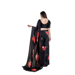 Mayawye Women's Satin Patta Printed Saree With Unstitched Blouse (Red)